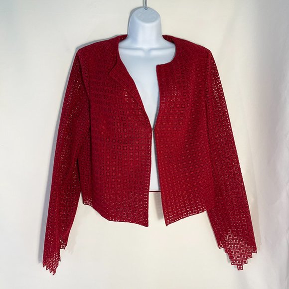 AKRIS - Brand New Red Stickerel - Embroidery Jacket - Sz 16 - Picture 2 of 12